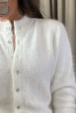 Mock Neck Button-Front Fuzzy Knit Cardigan
