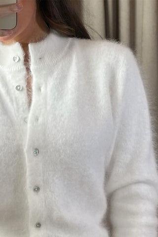 Mock Neck Button-Front Fuzzy Knit Cardigan