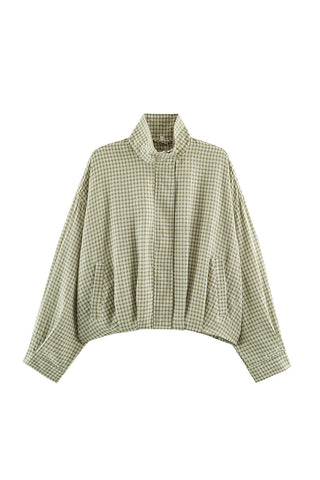 Plaid Mock Neck Long Sleeve Jacket