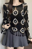 Geometric Crochet Tassel Long Sleeve Top