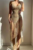 Fringe-Hem Halter Vacation Dress