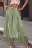 Lace Insert Drawstring Wide-Leg Casual Pants