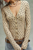 Polka Dot V-Neck Button-Front Blouse
