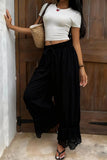 Lace-Trim Wide-Leg Casual Pants