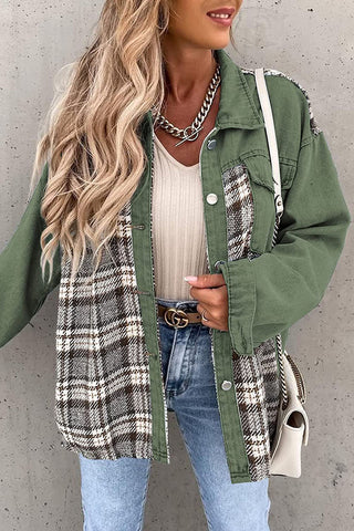 Plaid Patchwork Button-Front Jacket