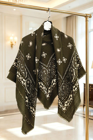 Paisley Print Fringed Open Poncho