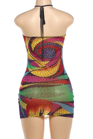 Sequin Swirl Halter Bodycon Mini Dress