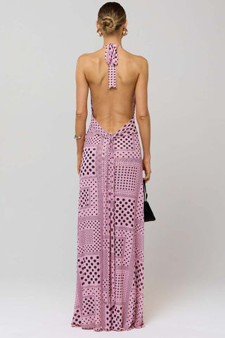 Polka Dot Halter V-Neck Maxi Dress