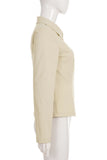 Zip-Front Collared Long Sleeve Blouse