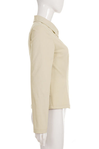 Zip-Front Collared Long Sleeve Blouse