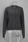 Ribbed Crew Neck Button-Front Cardigan