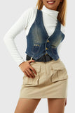 V-Neck Button Front Denim Vest