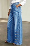 High-Waist Wide-Leg Button Detail Baggy Jeans