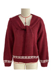 Tie-Neck Patterned Knit Sweater