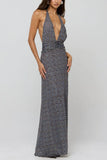 Polka Dot Halter V-Neck Maxi Dress