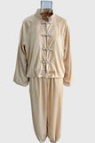 Tie Closure Stand Collar Wide Leg Pants Set