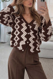 Geometric Pattern V-Neck Button Cardigan