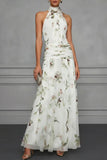 Floral Halter Ruched Maxi Dress