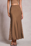 High-Waist Lace Side Slit Midi Skirt