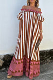 Off-Shoulder Puff Sleeve Striped Maxi Dress