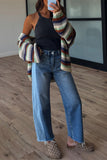 Striped Open-Front Chunky Knit Cardigan