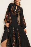 Floral Tie-Neck Puff Sleeve Dress