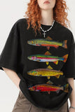Fish Print Crew Neck Short Sleeve T-Shirt