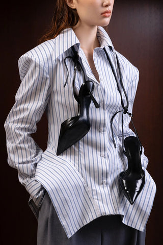 Striped Puff Sleeve Peplum Shirt