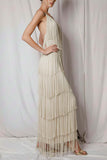 Fringe V-Neck Sleeveless Maxi Casual Dress