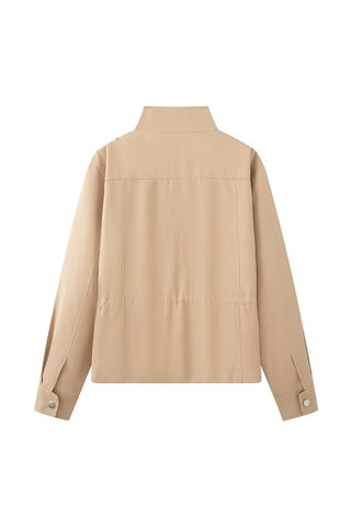 Stand Collar Drawstring Waist Jacket