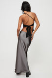 Satin Drawstring Waist Slip Midi Skirt