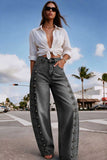 High-Waist Button Detail Barrel Jeans