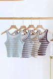 Striped Ribbed Crew Neck Crop Tank