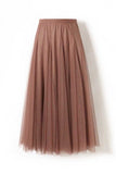 Sheer Tulle High-Waist A-Line Midi Skirt