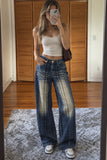 Plaid Fade Wide-Leg Straight Jeans