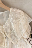 Lace Ruffle Sleeve Sheer Blouse