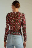 Sheer Floral Print Long Sleeve Blouse