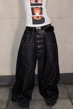 Buckle-Front Wide Leg Jeans