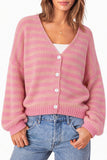 Striped V-Neck Button-Front Knit Cardigan