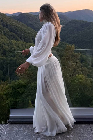 Bell Sleeve Mock Neck Crop Skirt Set