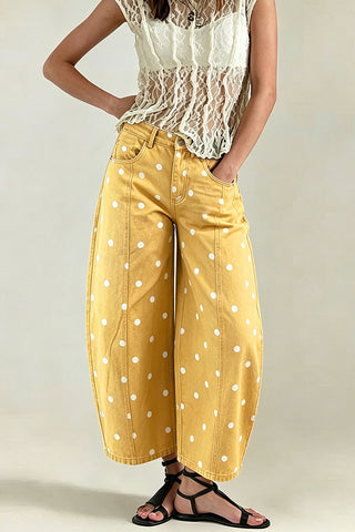 Polka Dot High-Waist Barrel Jeans