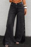Sheer Floral Lace Side Wide Leg Jeans
