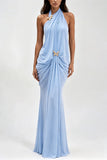 Ruched Halter Butterfly Maxi Casual Dress
