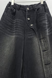 Asymmetric Button-Front Wide-Leg Baggy Jeans