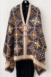 Geometric Print Frog Closure Cape