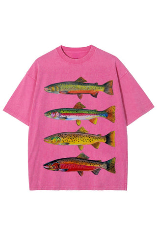 Fish Print Crew Neck Short Sleeve T-Shirt