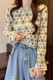 Floral Crochet Hollow Long Sleeve Blouse