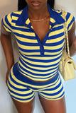Striped Polo Collar Short Set