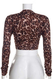 Leopard Print Knot Front Long Sleeve Top