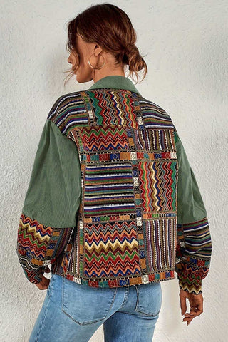Geometric Patchwork Corduroy Shacket